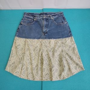 Resurrected Women's Blue Stretch Jean Denim & Cream Flared Skirt S Pet